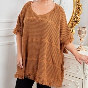 Camel Fringe Poncho Sweater